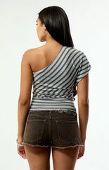 Third Charm Joan One Shoulder Striped Top