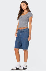Edikted Kady Striped Henley T-Shirt