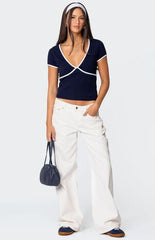 Edikted Alicia Contrast V Neck Top