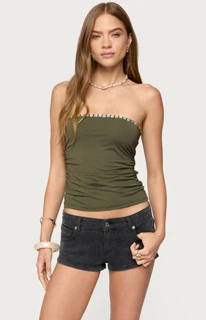 Edikted Liat Ruched Built in Bra Tube Top