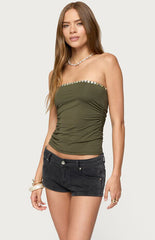 Edikted Liat Ruched Built in Bra Tube Top