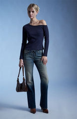 Third Charm Violet Studded Neck Long Sleeve Top