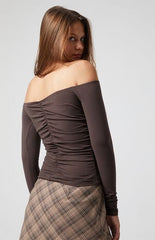 Beverly and Beck Ember Off-The-Shoulder Long Sleeve Cinched Top