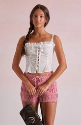 Beverly and Beck Chrissy Lace Trim Button Tank Top
