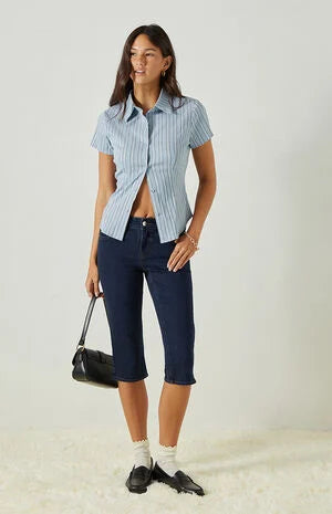Beverly and Beck Clara Striped Button Up Top