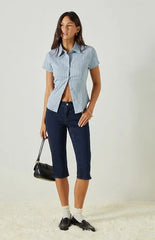 Beverly and Beck Clara Striped Button Up Top