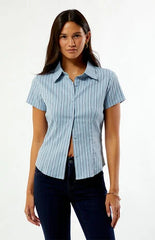 Beverly and Beck Clara Striped Button Up Top