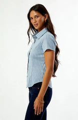 Beverly and Beck Clara Striped Button Up Top