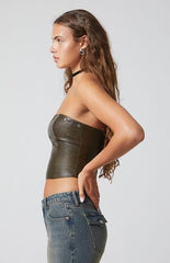 Third Charm Faux Leather Grommet Tube Top