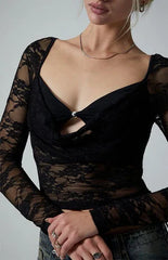 Third Charm Andrea Lace Bead Center Long Sleeve Top