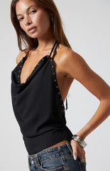 Third Charm Kai Studded Cowl Neck Halter Top