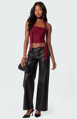 Edikted Gathered Two Piece Mesh Scarf Top