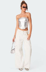 Edikted Mabel Metallic Faux Leather Corset