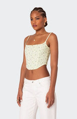 Edikted Rosey Printed Pointelle Corset Top