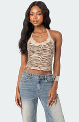 Edikted Zebra Printed Halter Top
