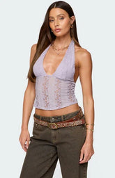 Edikted Naya Textured Sheer Lace Halter Top