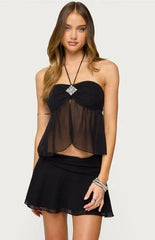 Edikted Jettie Sheer Chiffon Split Front Top