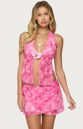 Edikted Tiedye Mesh Split Front Backless Top