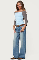 Edikted Keri Boat Neck Contrast Raglan Top