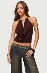 Edikted Mileva Cuff Deep Cowl Neck Top