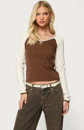 Edikted Ronie Contrast Raglan Long Sleeve Top