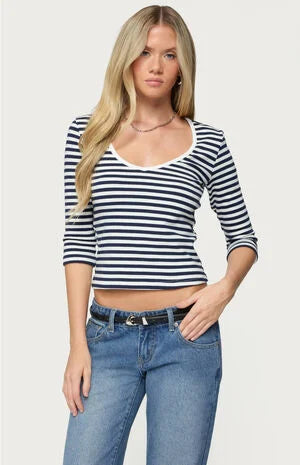 Edikted Poppie Striped V Neck Top