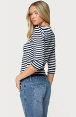 Edikted Poppie Striped V Neck Top