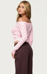 Edikted Leandra Off Shoulder Polk Dot Top