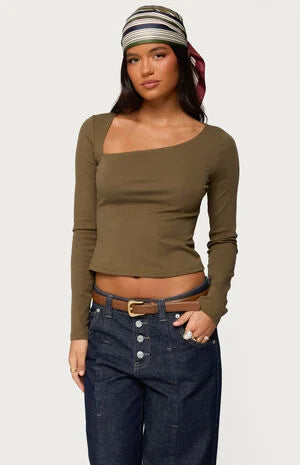 Edikted Rion Asymmetric Long Sleeve Top