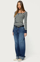 Edikted Jaida Striped Henley Top