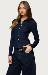 Edikted Shylo Stretchy Denim Button Up Shirt