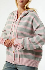 Daisy Street Bonnet Striped Hooded Cardigan