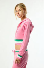 Juicy Couture Pink Velour Striped Corset Cropped Track Jacket