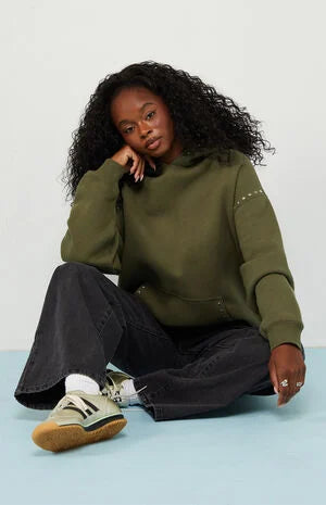 Pacsun Green Studded Solid Pullover Hoodie
