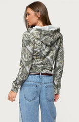 Edikted Tayler Camo Zip Up Hoodie