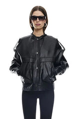 LIONESS Faux Leather Madame Oversized Bomber Jacket
