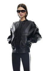 LIONESS Faux Leather Madame Oversized Bomber Jacket