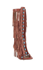 AZALEA WANG Women's Amadeo Red Fringe Gladiator Sandal Boots