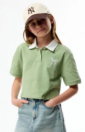 Pacsun Kids Sage Bow Embroidered Cropped Polo Shirt