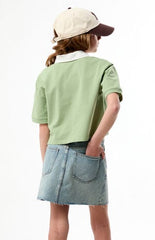 Pacsun Kids Sage Bow Embroidered Cropped Polo Shirt