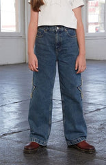 Pacsun Kids Baggy Jeans Distressed Star Patch Medium Blue