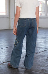 Pacsun Kids Baggy Jeans Distressed Star Patch Medium Blue