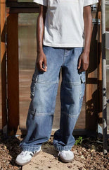 Pacsun Paneled Baggy Cargo Jeans Medium Blue