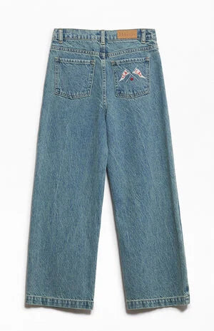 Pacsun Kids Baggy Jeans LA Embroidered Light Blue