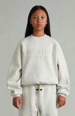 Fear of God ESSENTIALS Kids Heather Oatmeal Embossed Classic Crew Neck Sweatshirt