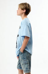 Pacsun Kids Extreme Baggy Denim Shorts Cargo Medium Blue Tint