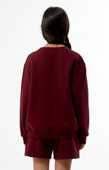 Pacsun Kids Maroon Plaid Star Embroidered Crew Neck Sweatshirt