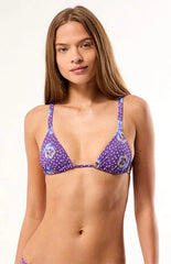 Pacsun Purple Polka Dot & Floral Print Rae Triangle Bikini Top
