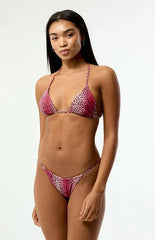 Third Charm Pink Leopard Summer Ring Triangle Bikini Top