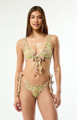 Pacsun Green Paisley Yara Ruffle Bralette Bikini Top